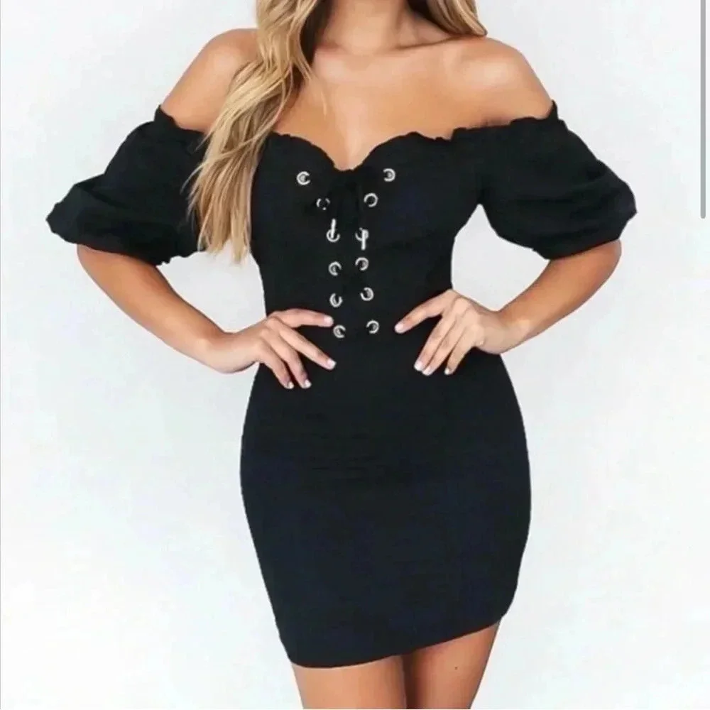 I. Am. Gia. Black Lace Up Mini dress size L